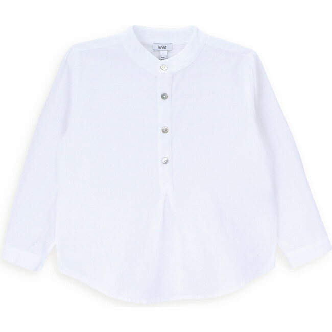 Gasper Priest Collar Long Sleeve Buttoned Shirt, White