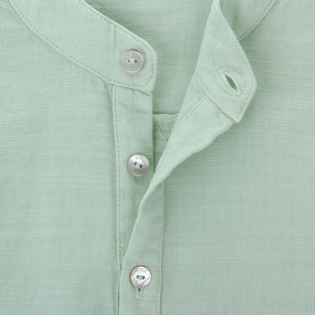 Gasper Priest Collar Long Sleeve Buttoned Shirt, Celadon Green - Shirts - 2