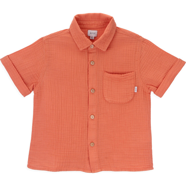 Zale Crew Neck Collared Short Sleeve Shirt, Carrot Orange