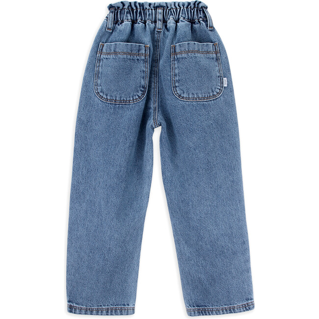 Dai Ruffled Elastic Waist With Belt Loop Denim Trousers, Medium Blue - Pants - 3