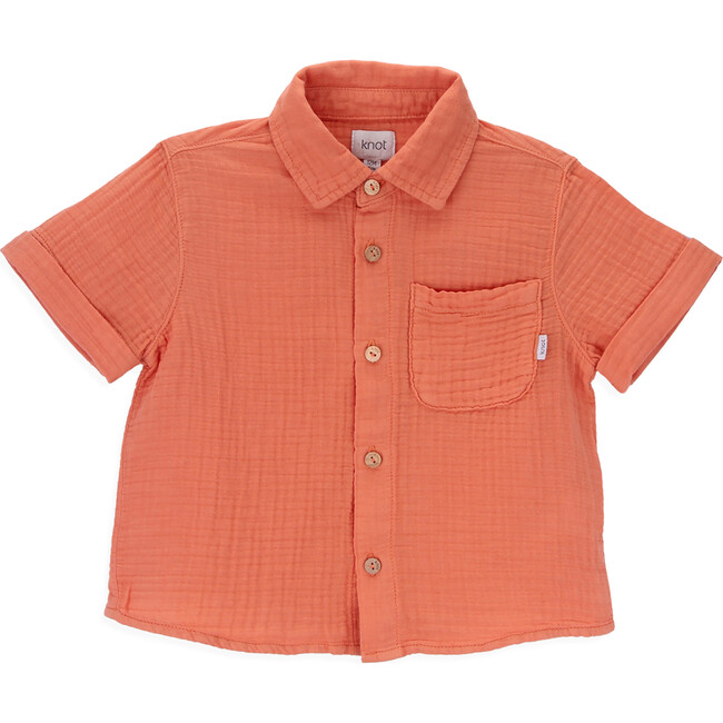 Zale Baby Crew Neck Collared Short Sleeve Shirt, Carrot Orange