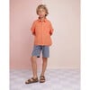 Zale Crew Neck Collared Short Sleeve Shirt, Carrot Orange - Shirts - 3