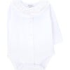 Anna Crew Neck Ruffled Collar Long Sleeve Buttoned Body, White - Onesies - 1 - thumbnail