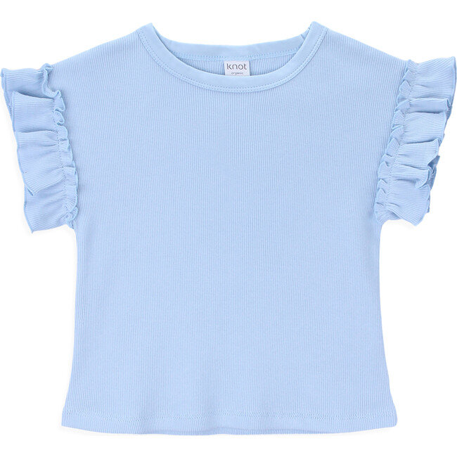 Charlot Round Neck Short Ruffle Sleeve T-Shirt, Blue Fog