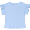 Charlot Round Neck Short Ruffle Sleeve T-Shirt, Blue Fog - T-Shirts - 1 - thumbnail