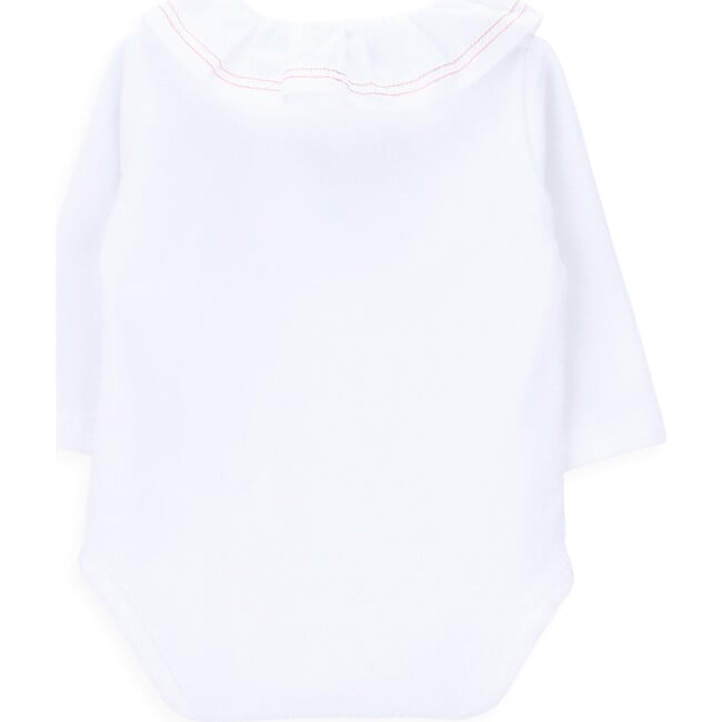 Anna Crew Neck Ruffled Collar Long Sleeve Buttoned Body, White - Onesies - 3