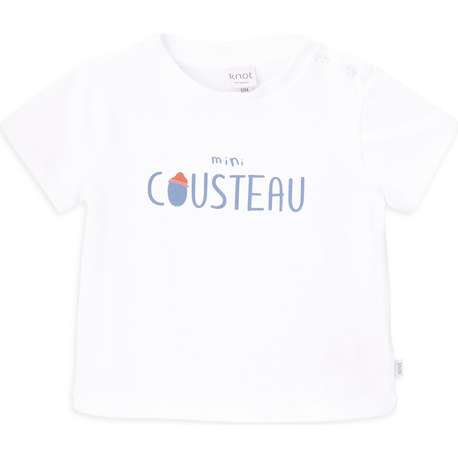 Cousteau Crew Neck Short Sleeve Shoulder Open T-Shirt, White - Tees - 1