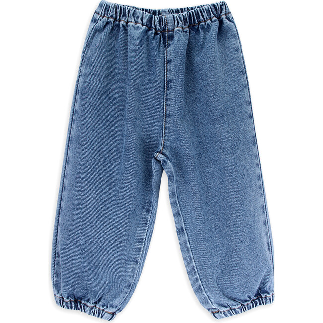 Laurie Elastic Waist Denim Trousers, Medium Blue - Pants - 1