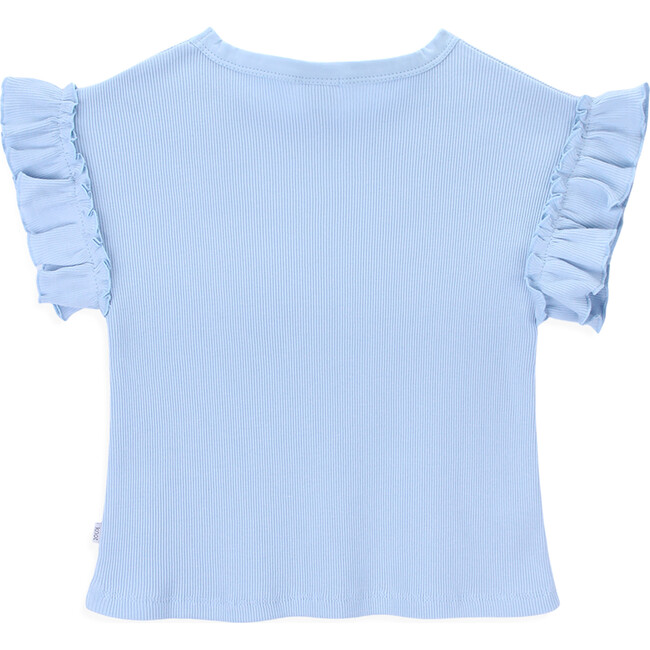 Charlot Round Neck Short Ruffle Sleeve T-Shirt, Blue Fog - T-Shirts - 3