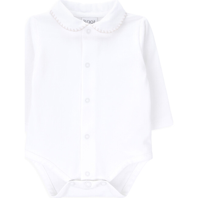 Angel Crew Neck Peter Pan Collar Long Sleeve Buttoned Body, Pearl - Onesies - 1