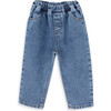 Ollie Elastic Waist Cuffed Denim Trousers, Medium Blue - Pants - 1 - thumbnail