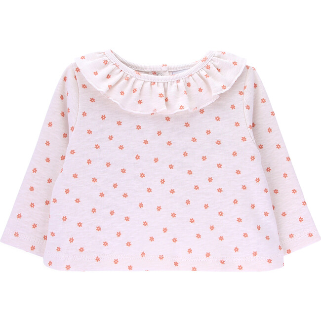 Camille Round Ruffled Collar Long Sleeve T-Shirt, Little Flowers