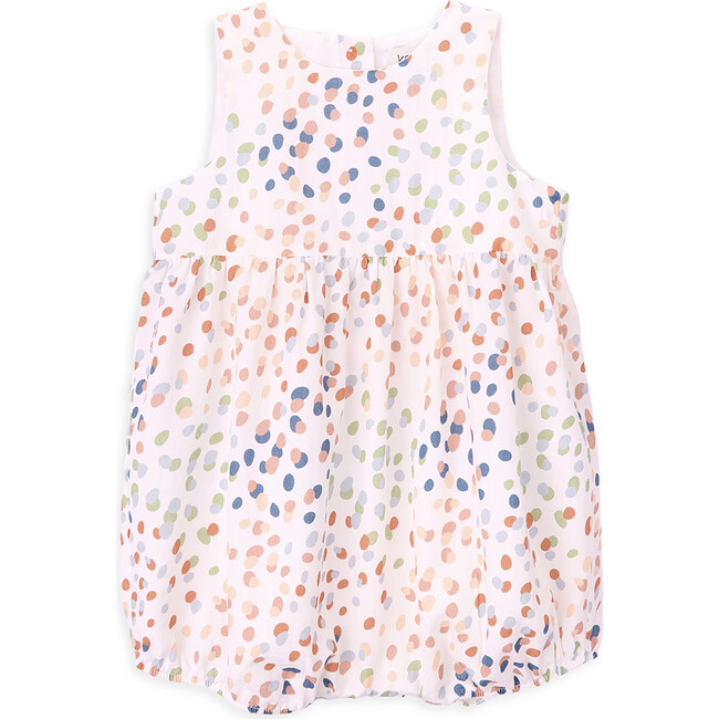 Edith Crew Neck Sleeveless Back-Buttoned Romper, Colorful Dots