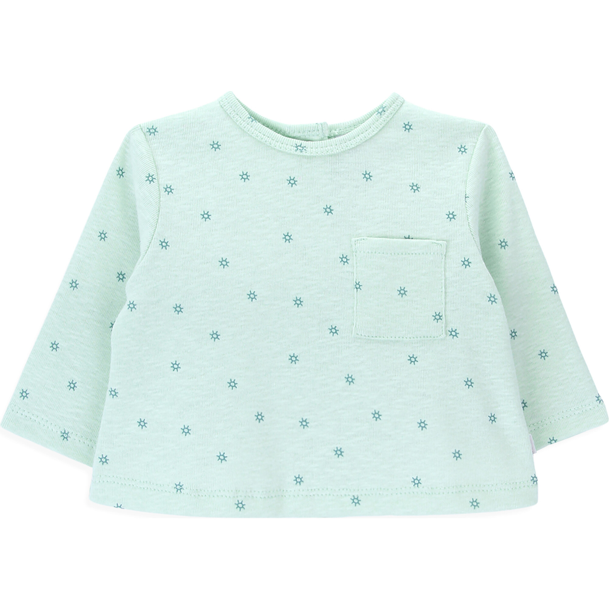 Teddy Crew Neck Long Sleeve Front Pocket T-Shirt, Little Suns - T-Shirts - 1