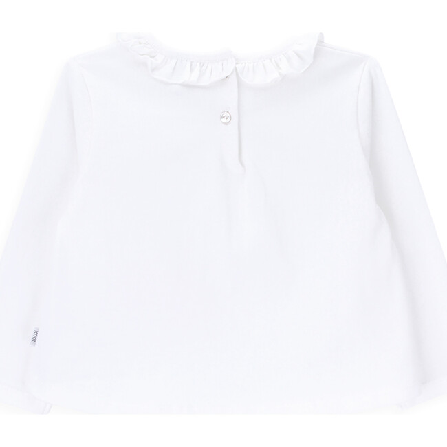 Bird Round Ruffled Collar Long Sleeve T-Shirt, Pearl - T-Shirts - 3