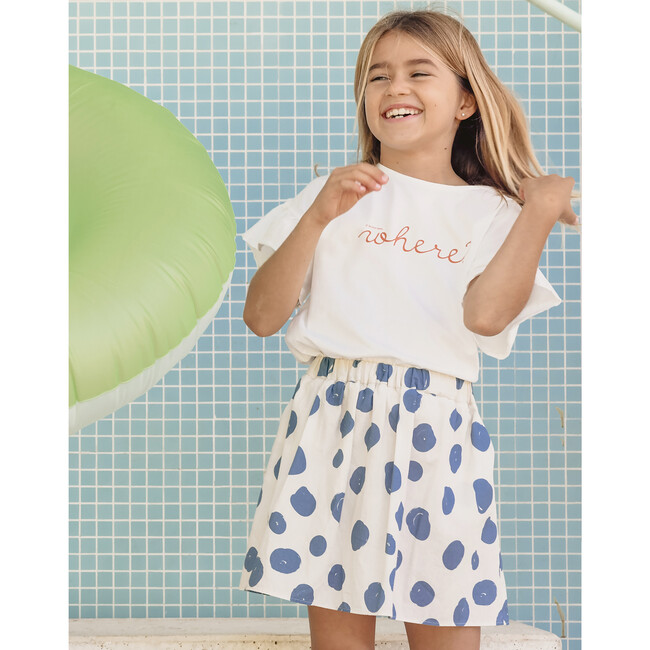 Blue Front Pocket Above Knee A-Line Skirt, Aquatic Dots - Skirts - 2