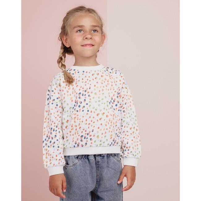 Colorful Drop Shoulder Long Sleeve Dots Sweatshirt, Colorful Dots - Sweatshirts - 3