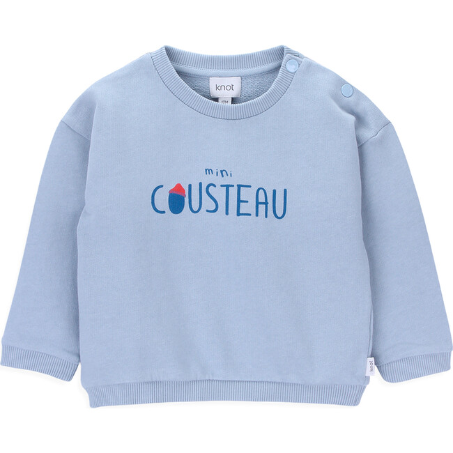 Cousteau Baby Crew Neck Long Sleeve Shoulder Snap Sweatshirt, Blue Fog