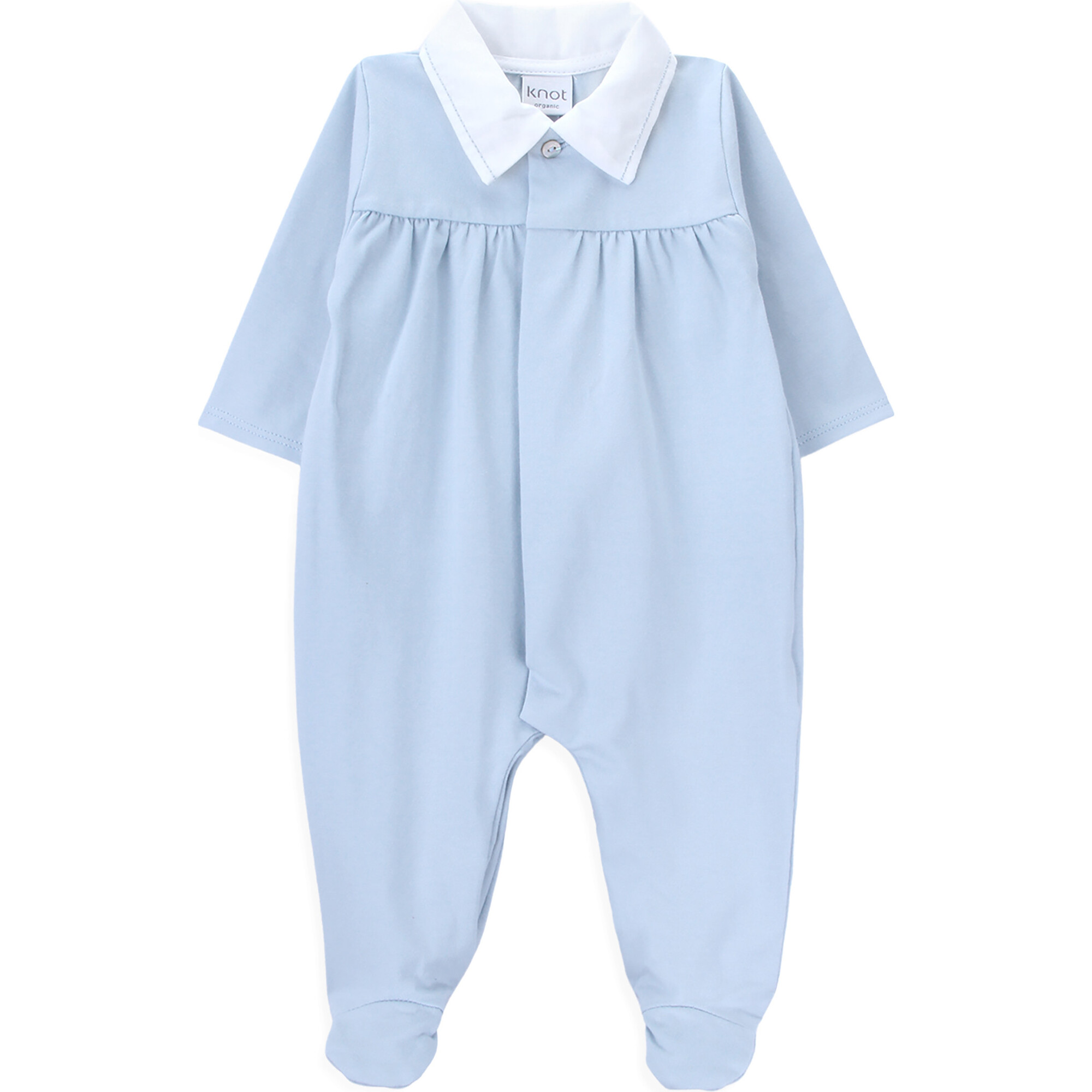 Adrian Contrast Classic Collar Long Sleeve Babygrow, Illusion Blue - Bodysuits - 1