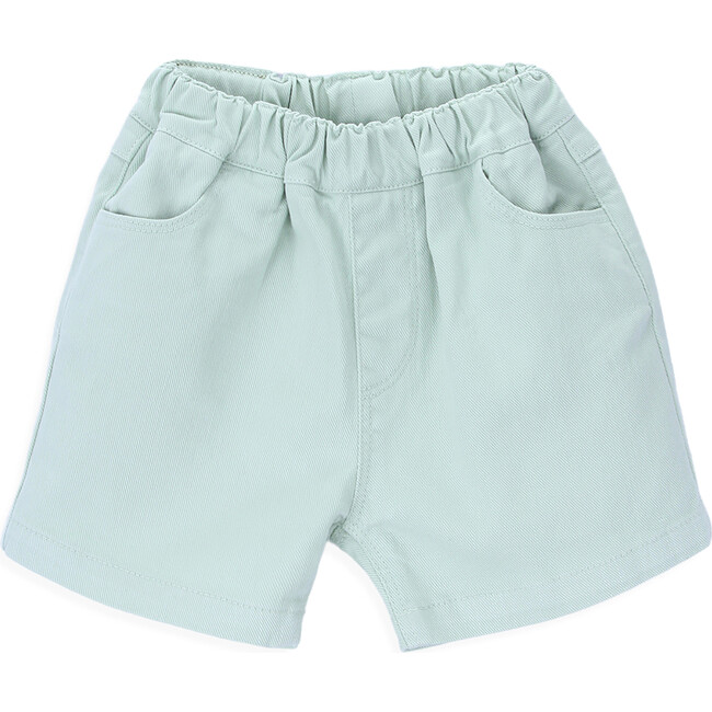 Spike Twill Elastic Waist Front And Back Pocket Shorts, Celadon Green