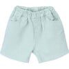 Spike Twill Elastic Waist Front And Back Pocket Shorts, Celadon Green - Shorts - 1 - thumbnail