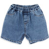 Spike Elastic Waist Front And Back Pocket Denim Shorts, Medium Blue - Shorts - 1 - thumbnail