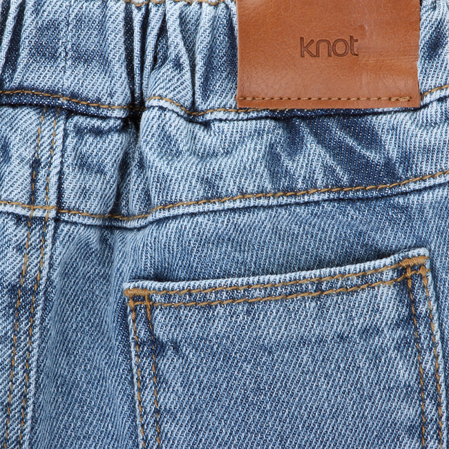 Spike Elastic Waist Front And Back Pocket Denim Shorts, Medium Blue - Shorts - 4