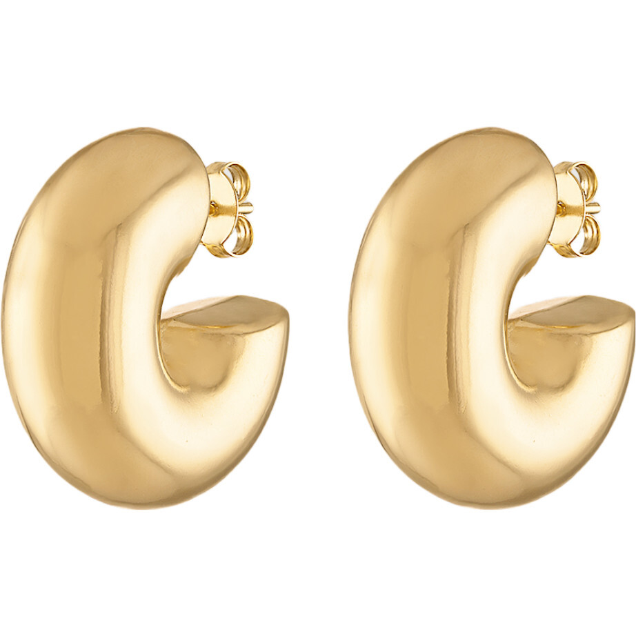 Women's Chubby Hoop Earrings, Gold - Earrings - 1