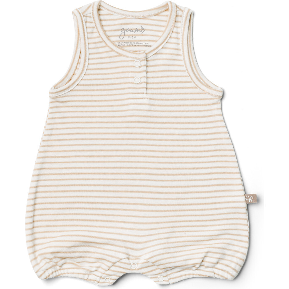 Viscose from Bamboo Organic Cotton Sleeveless Romper, Dune Stripe - Rompers - 1