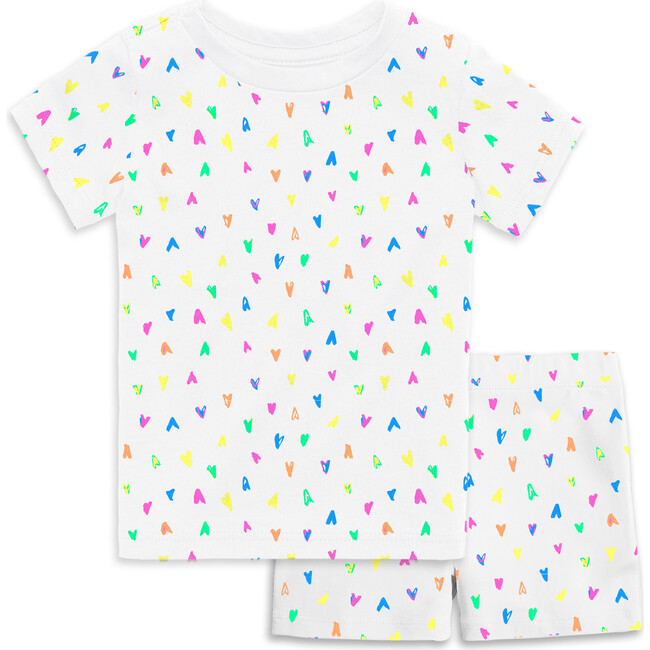 The Organic Short Sleeve Pajama Set, Neon Hearts - Pajamas - 1