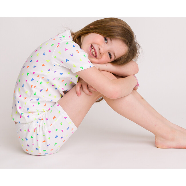 The Organic Short Sleeve Pajama Set, Neon Hearts - Pajamas - 2