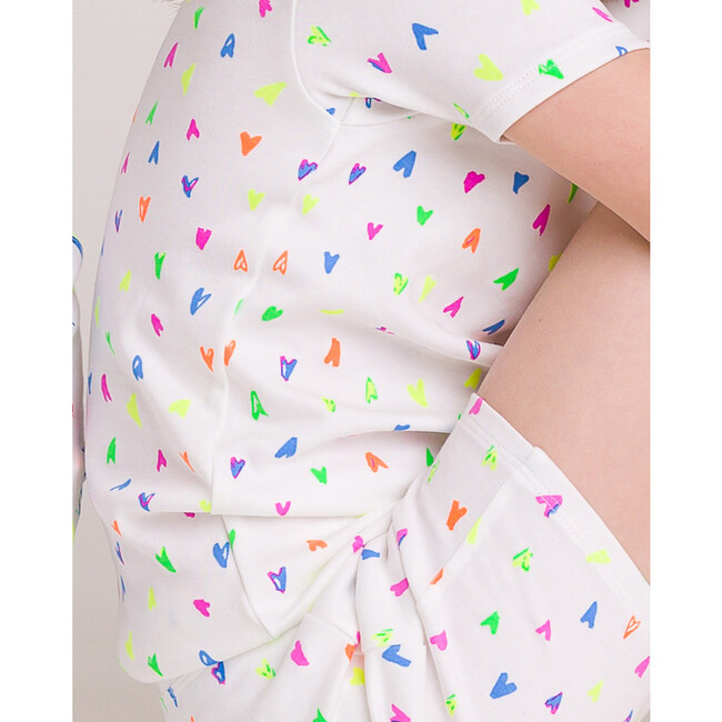 The Organic Short Sleeve Pajama Set, Neon Hearts - Pajamas - 3