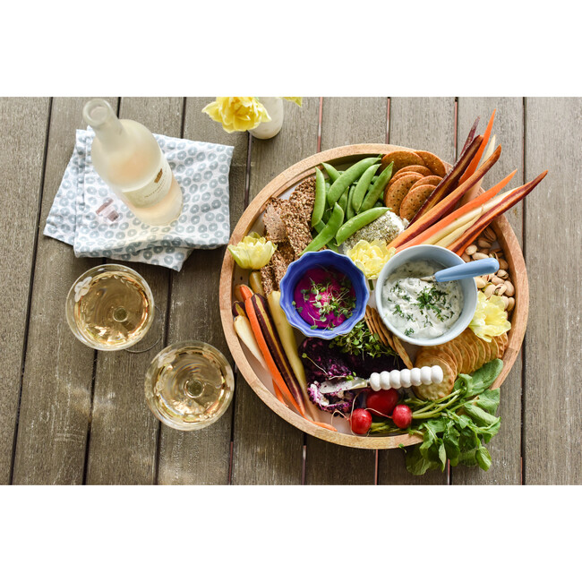 Iris Blue Drop Wood Handled Round Tray - Tabletop - 2