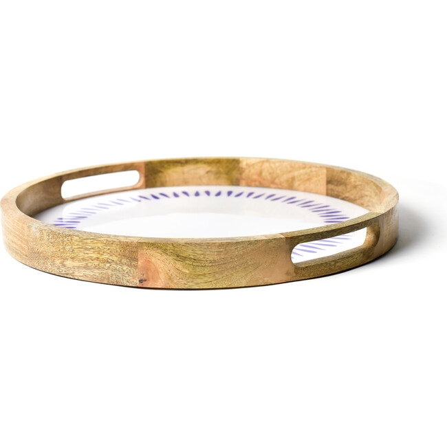Iris Blue Drop Wood Handled Round Tray - Tabletop - 3