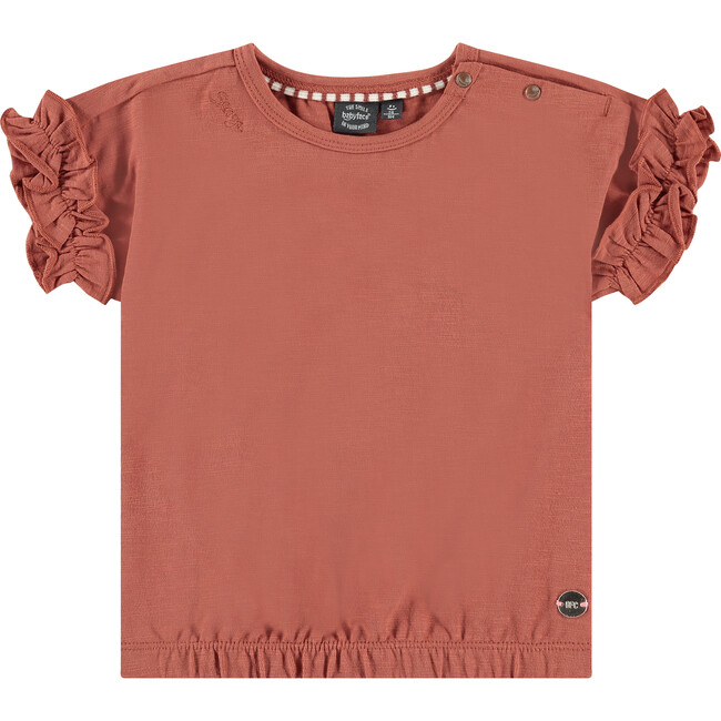 Flutter Sleeve Clincked Waist T-Shirt, Gravel