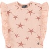 All-Over Starfish Graphic Print Side Ruffle T-Shirt, Pink - Tees - 1 - thumbnail