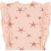 All-Over Starfish Graphic Print Side Ruffle T-Shirt, Pink - Tees - 2