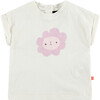 Rolled Cuff Sleeve Smiling Flower Graphic Print T-Shirt, Ivory - Tees - 1 - thumbnail