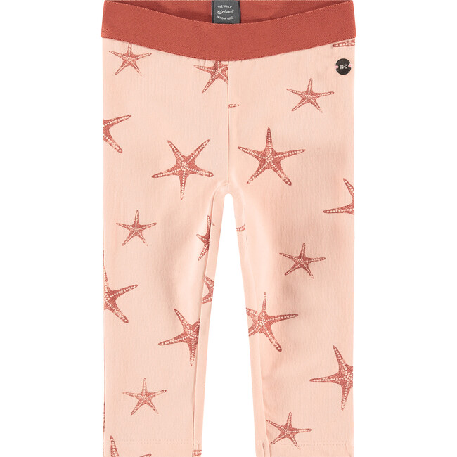 All-Over Starfish Graphic Print Contrast Waistband Leggings, Pink
