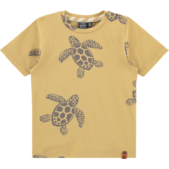 All-Over Turtle Graphic Print T-Shirt, Mustard