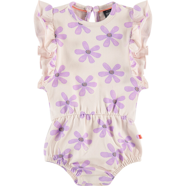 Ruffled Sleeve All-Over Flower Graphic Print Bubble, Soft Pink And Lavender