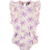 Ruffled Sleeve All-Over Flower Graphic Print Bubble, Soft Pink And Lavender - Rompers - 1 - thumbnail