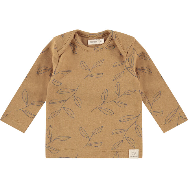 Long Sleeve Leaf Graphic Print Shirt, Curry