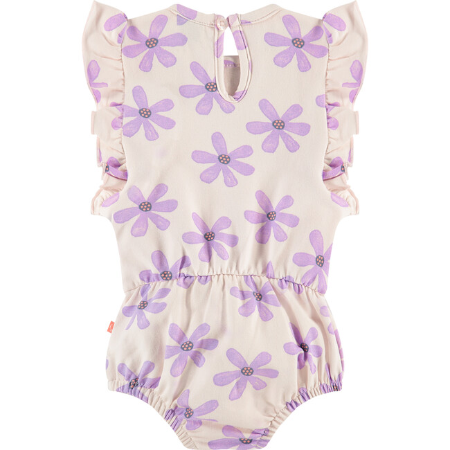 Ruffled Sleeve All-Over Flower Graphic Print Bubble, Soft Pink And Lavender - Rompers - 2