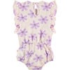 Ruffled Sleeve All-Over Flower Graphic Print Bubble, Soft Pink And Lavender - Rompers - 2