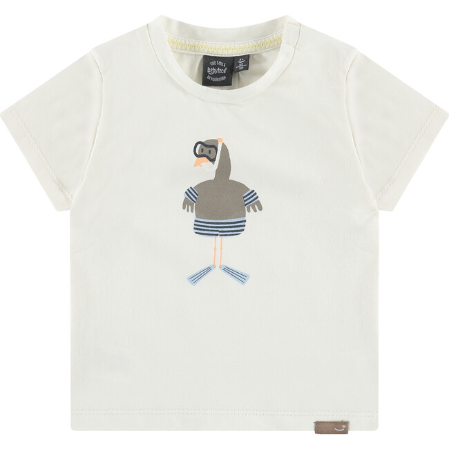 Crew Neck Short Sleeve Graphic Print T-Shirt, Ecru