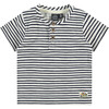 Short Sleeve Button Down Sriped Henley T-Shirt, Dark Blue - Tees - 1 - thumbnail