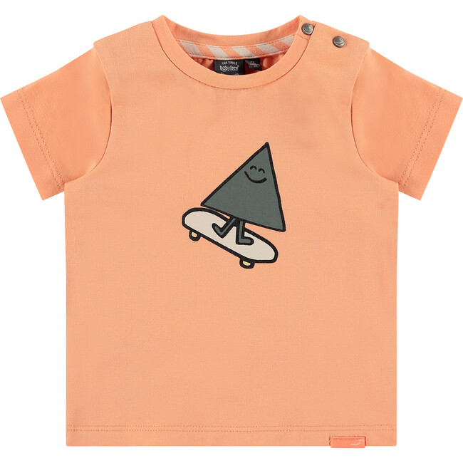 Crew Neck Shoulder Button Graphic Print T-Shirt, Neon Orange