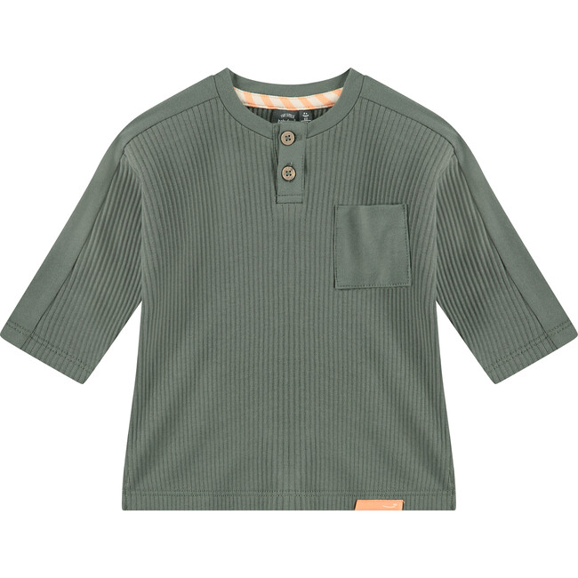 Long Sleeve Ribbed Henley Shirt, Thyme