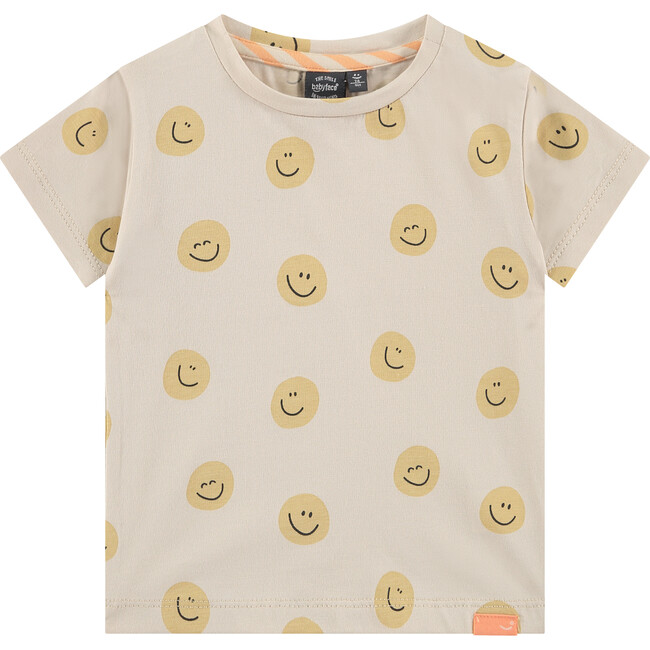 All Over Smiley Face Graphic Print T-Shirt, Chalk